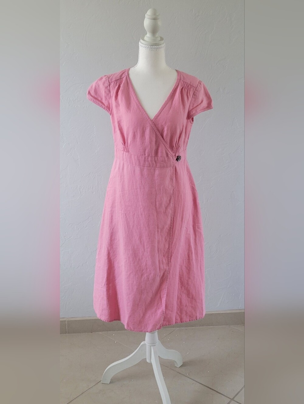 Garnet Hill 100% Linen Dress Pink Petite Size 6 Quiet Luxury Resortwear Feminine